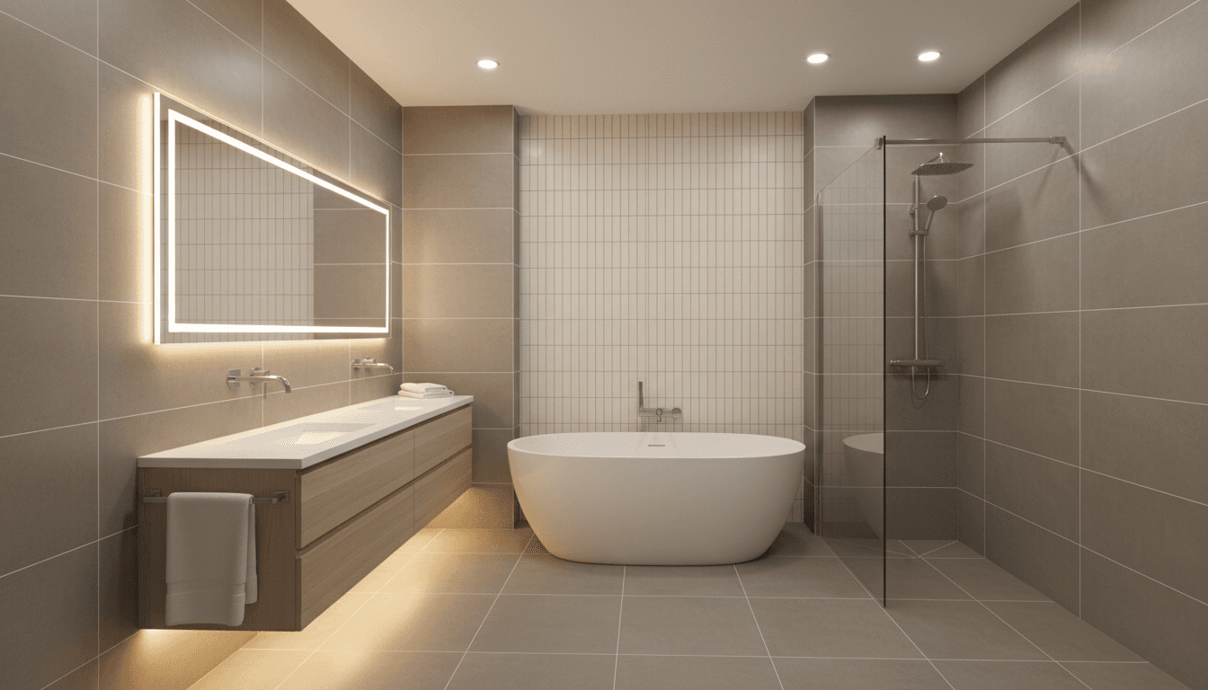 Newly tiled bathroom floor and walls with professional installation